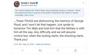 Twitter desafía a Trump al marcar "violento" su mensaje sobre muerte de George Floyd y él vuelve a amenazarlos
