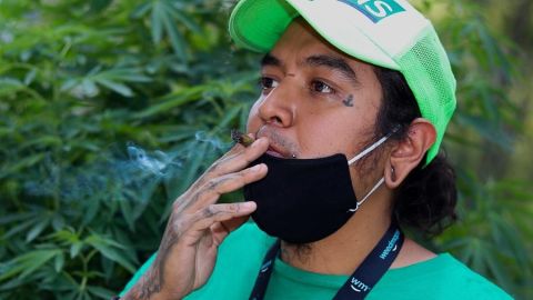 Los activistas mantienen el Plantón 420 frente al Senado.