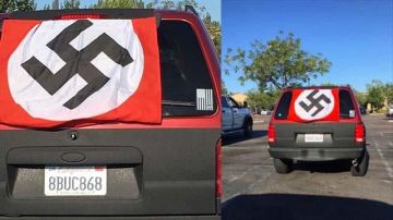Camioneta con la bandera nazi.
