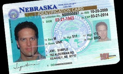 Ejemplo de licencia de manejo en Nebraska.