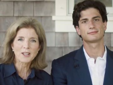 MILWAUKEE, WI - AUGUST 18: In this screenshot from the DNCC’s livestream of the 2020 Democratic National Convention, Former U.S. Ambassador to Japan and daughter of President John F. Kennedy Caroline Kennedy and son Jack Schlossberg, grandson of President John F. Kennedy speak during the virtual convention on August 18, 2020.  The convention, which was once expected to draw 50,000 people to Milwaukee, Wisconsin, is now taking place virtually due to the coronavirus pandemic.  (Photo by DNCC via Getty Images)  (Photo by Handout/DNCC via Getty Images)