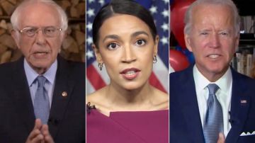 Bernie Sanders, Alexandria Ocasio-Cortez y Joe Biden