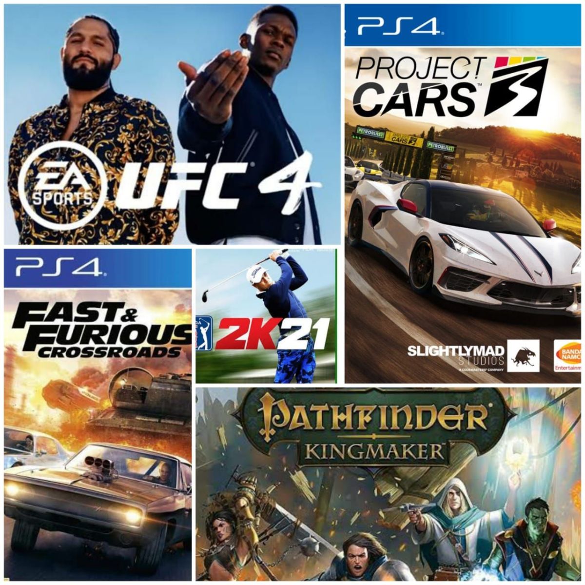 Project CARS 3, EA Sports UFC 4, Fast & Furious Crossroads, Pathfinder Kingmaker y PGA TOUR 2K21