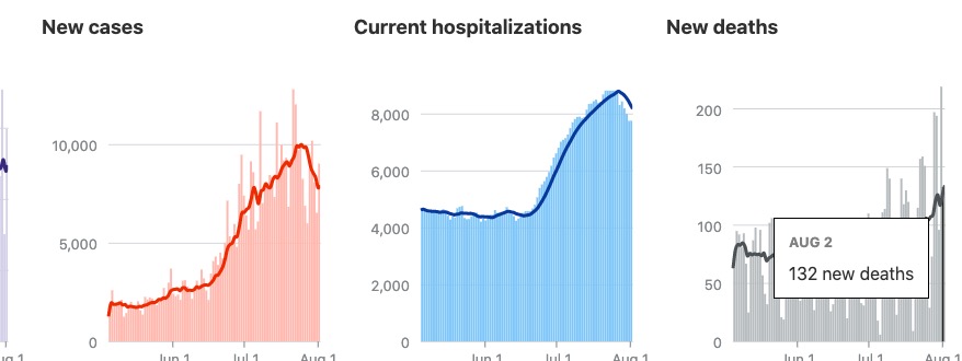 Casos y hospitalizaciones descienden en California.