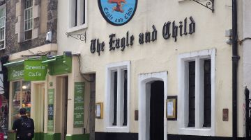 The Eagle and Child pub where Tolkien and C.S. Lewis used to drink with their friends is full of memorabilia of those famous writers, as seen in Oxford circa 2016.
