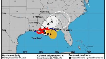 El pronóstico de NOAA de cinco días de la trayectoria del huracán Sally.