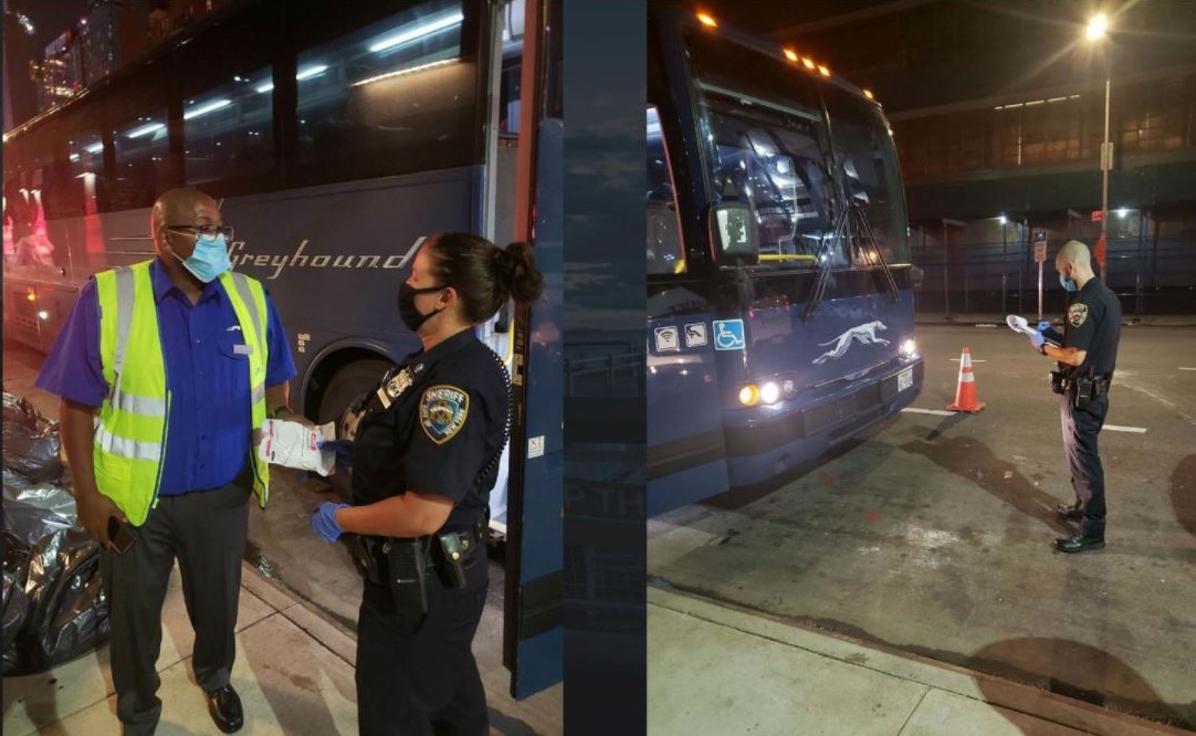 Los alguaciles de la Ciudad pararán a los autobuses que lleguen a la terminal de autobuses de la calle 42. 