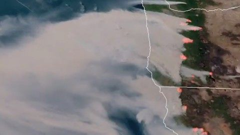 Imagen satelital de incendios en California y Oregon.