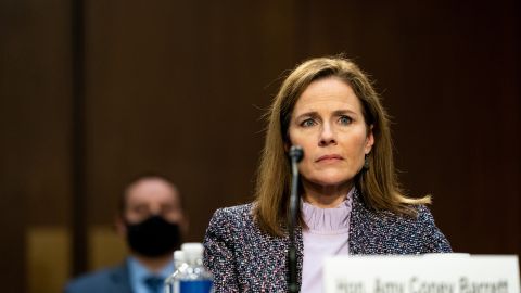 WASHINGTON, DC - OCTOBER 14: Supreme Court nominee Judge Amy Coney Barrett testifies before the Senate Judiciary Committee on the third day of her Supreme Court confirmation hearing on Capitol Hill on October 14, 2020 in Washington, DC. Barrett was nominated by President Donald Trump to fill the vacancy left by Justice Ruth Bader Ginsburg who passed away in September. (Photo by Anna Moneymaker-Pool/Getty Images)