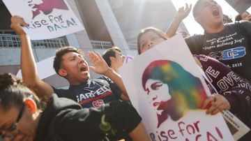LOS ANGELES, CALIFORNIA - NOVEMBER 12: Students and supporters rally in support of DACA recipients on the day the Supreme Court hears arguments in the Deferred Action for Childhood Arrivals (DACA) case on November 12, 2019 in Los Angeles, California. Hundreds of students walked out of their schools to protest and rally in defense of DACA and immigrant rights.