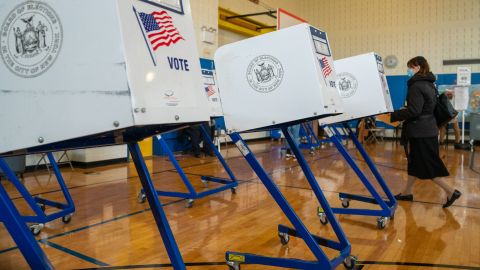 NEW YORK, NY - NOVEMBER 03: A voter walks to a booth to fill out their ballot at Public School 160 on November 3, 2020 in the Brooklyn borough of New York City. After a record-breaking early voting turnout, Americans head to the polls on the last day to cast their vote for incumbent U.S. President Donald Trump or Democratic nominee Joe Biden in the 2020 presidential election. (Photo by David Dee Delgado/Getty Images)