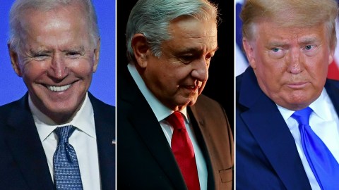 El presidente electo Joe Biden, el presidente mexicano Andés Manuel López Obrador y el presidente Donald Trump.