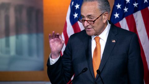 WASHINGTON, DC - AUGUST 06: Senate Minority Leader Charles Schumer (D-NY) speaks during a weekly news conference at the U.S. Capitol on August 6, 2020 in Washington, DC. Negotiations between Schumer, Speaker of the House Nancy Pelosi (D-CA), U.S. Treasury Secretary Steven Mnuchin, and White House Chief of Staff Mark Meadows are expected to continue today, as they look to find a compromise between McConnell's $1 trillion stimulus package and the $3 trillion package passed by the House in May. (Photo by Stefani Reynolds/Getty Images)