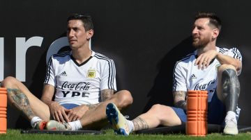 Di María y Messi en un entrenamiento con la Selección Argentina.