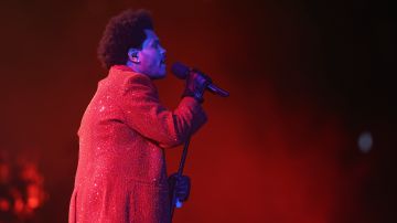 TAMPA, FLORIDA - FEBRUARY 07: The Weeknd performs during the Pepsi Super Bowl LV Halftime Show at Raymond James Stadium on February 07, 2021 in Tampa, Florida. (Photo by  Mark LoMoglio - Pool/Getty Images)