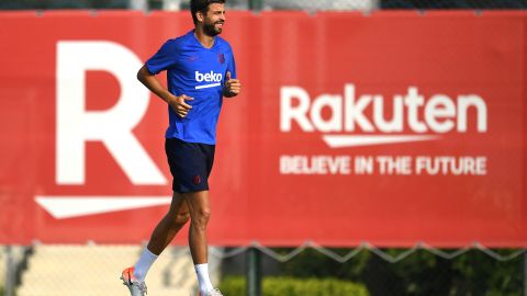 Entrenamiento del Barcelona en el que participó Piqué