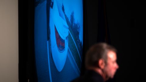 BROOKLYN CENTER, MN - APRIL 12: Brooklyn Center Police Chief Tim Gannon looks on as the video of the killing of 20-year-old Daunte Wright is played during a press conference at the Brooklyn Center police headquarters on April 12, 2021 in Brooklyn Center, Minnesota. Gannon referred to the incident as an "accidental discharge" and that the officer who shot and killed Wright meant to grab their taser. (Photo by Stephen Maturen/Getty Images)