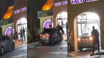 VIDEO: Mujer embiste con auto a personas en Taco Bell tras trifulca; este es el instante exacto