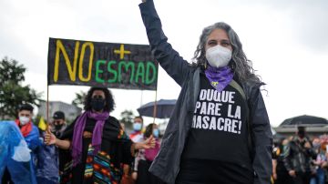 Protesta contra el presidente Iván Duque este sábado 8 de mayo en Bogotá, Colombia.