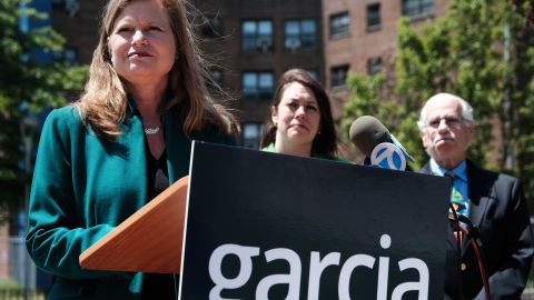 NEW YORK, NEW YORK - MAY 25: New York City mayoral candidate Kathryn Garcia speaks to the media in Astoria, Queens on May 25, 2021 in New York City. According to a new poll four weeks ahead of Election Day, Garcia is leading the Democratic field of mayoral candidates. Garcia is the former New York City Sanitation Commissioner, and was recently endorsed by the editorial board of the New York Times. (Photo by Spencer Platt/Getty Images)