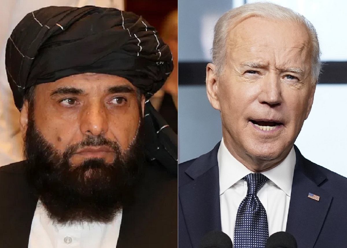 Suhail Shaheen, portavoz del Talibán, y el presidente Joe Biden.