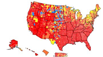 El mapa de CDC muestra que solamente 146 condados tiene bajos niveles de contagios con variante Delta.