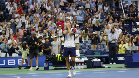 El español Carlos Alcaraz, tras vencer a Tsitsipas.