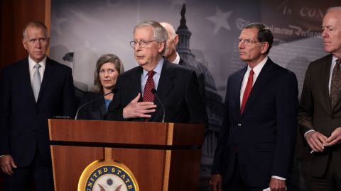 WASHINGTON, DC - SEPTEMBER 22: Senate Minority Leader McConnell (R-KY) speaks at a news conference on the debt ceiling at the U.S. Capitol on September 22, 2021 in Washington, DC. McConnell and other Senate Republicans say they will not vote to pass the continuing resolution that was recently voted on by the House of Representatives, which would fund the government for the new fiscal year and includes an increase to the debt ceiling. (Photo by Anna Moneymaker/Getty Images)