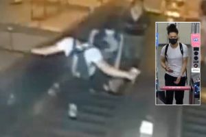 Video muestra a hombre pateando a mujer en escaleras eléctricas del metro
