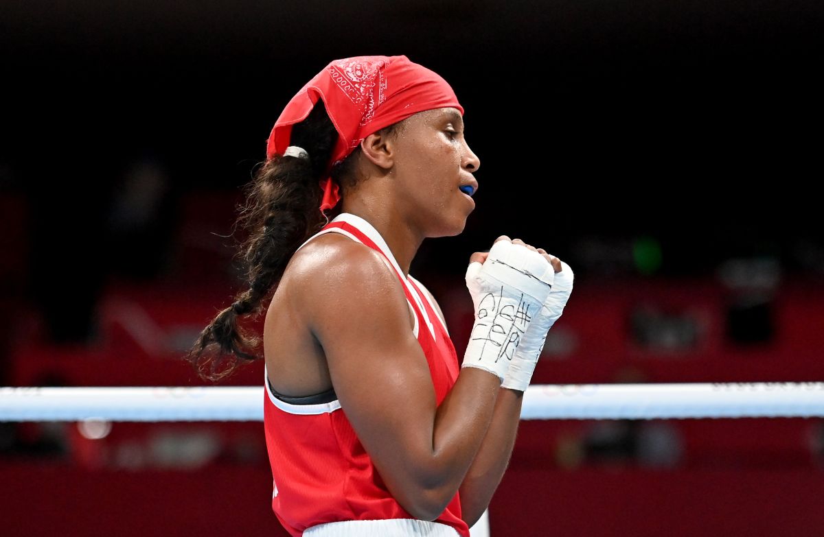 Boxeadora colombiana Ingrit Valencia en los Juegos Olímpicos tokio 2020, tras quedar eliminada en cuartos de final.