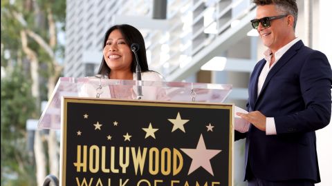 Yalitza Aparicio speaks onstage during the Hollywood Walk of Fame Star Ceremony for Alejandro Sanz.