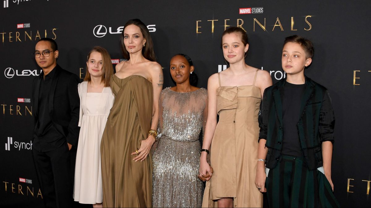 Maddox, Vivienne, Zahara, Shiloh, and Knox Jolie-Pitt in the Marvel's "Eternals" World Premiere with Angelina Jolie.