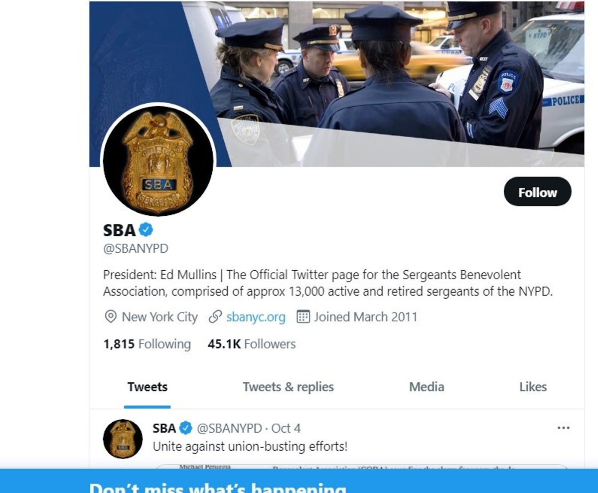 Página de SBA en Twitter: agrupan a unos 13,000 detectives activos y retirados.