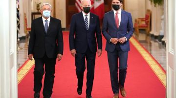 Los líderes de Norteamérica Andrés Manuel López Obrador, Joe Biden y Justin Trudeau.
