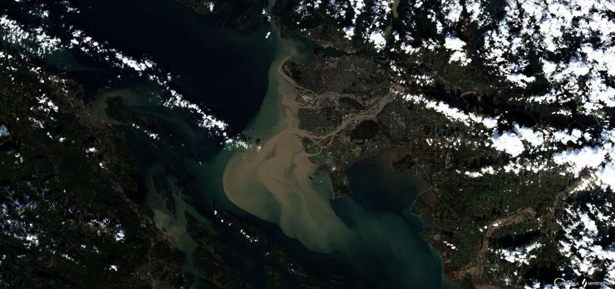 Imágenes de satélite del área de Vancouver, British Columbia, en Canadá, afectada por las lluvias.  
