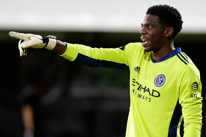 REUNION, FLORIDA - JULY 26: Sean Johnson #1 of New York City gives instructions to his teammates during a round of sixteen match between Toronto FC and New York City FC of the MLS Is Back Tournament at ESPN Wide World of Sports Complex on July 26, 2020 in Reunion, Florida. (Photo by Emilee Chinn/Getty Images)