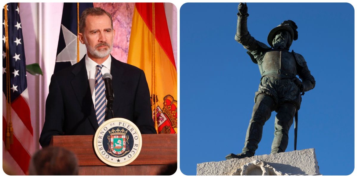 King of Spain, Felipe VI, says goodbye to Puerto Rico with a toppled statue of Juan Ponce de León in tow