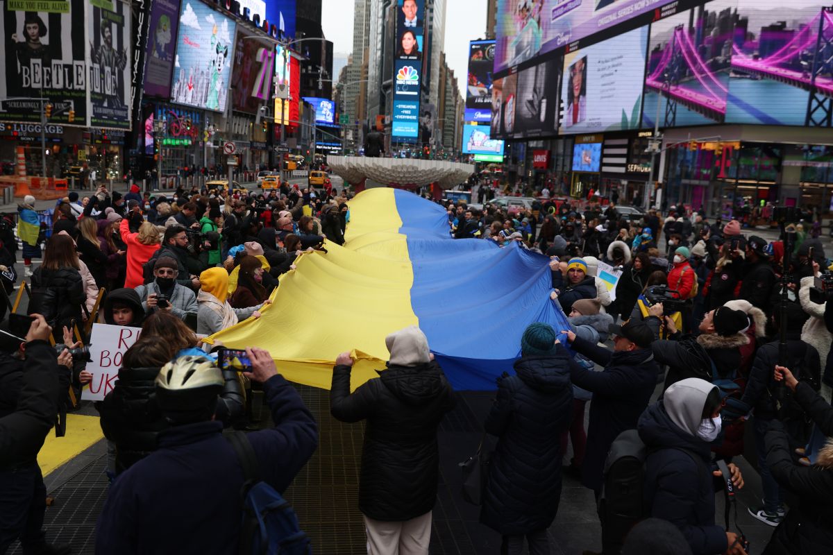 En Times Squares se realizó ayer otra protesta en solidaridad con Ucrania. 