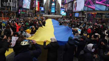 En Times Squares se realizó ayer otra protesta en solidaridad con Ucrania.