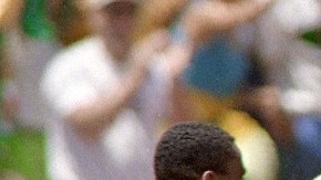 Brazilian forward Romario runs towards his teammat