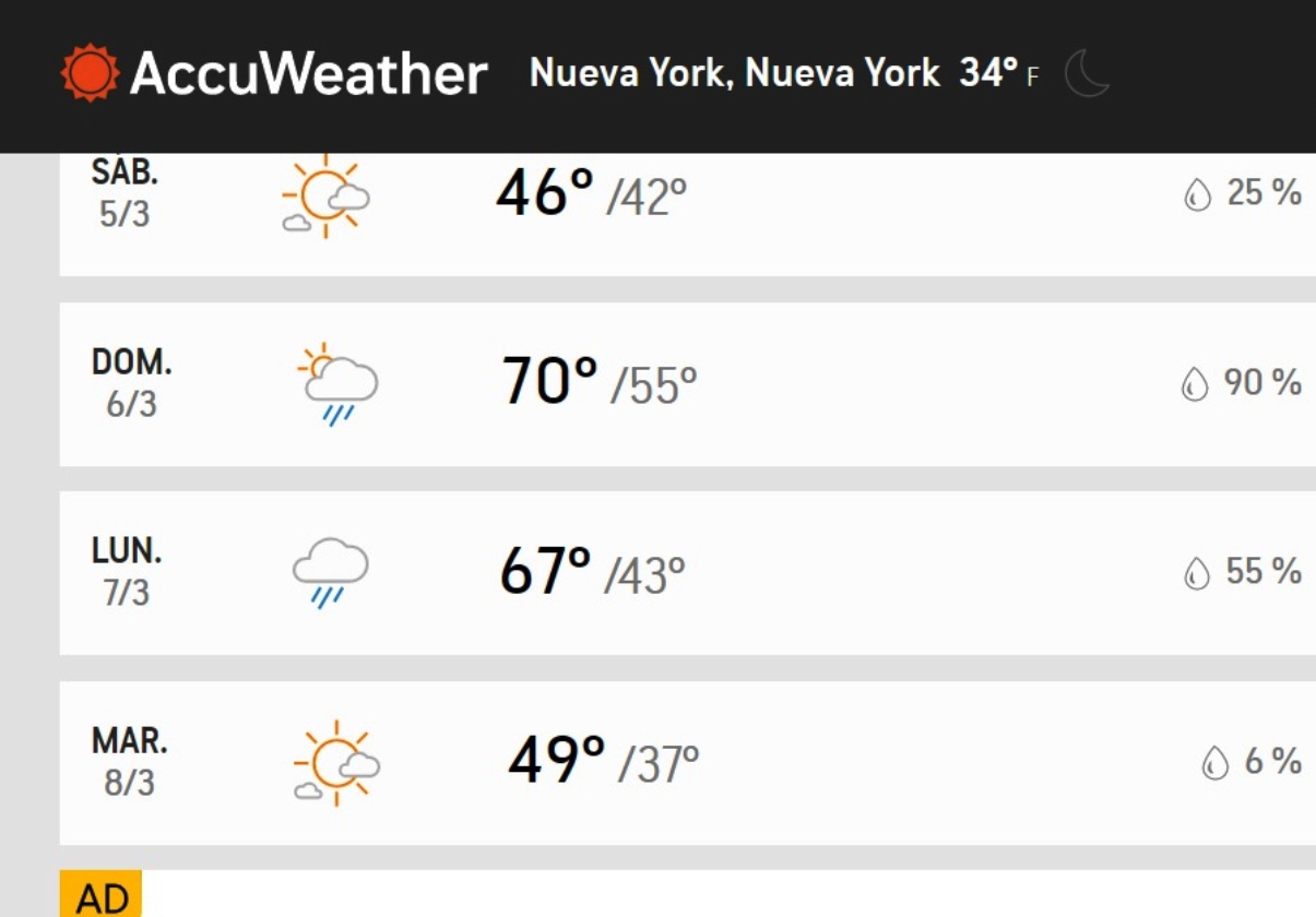 clima ayer en new york