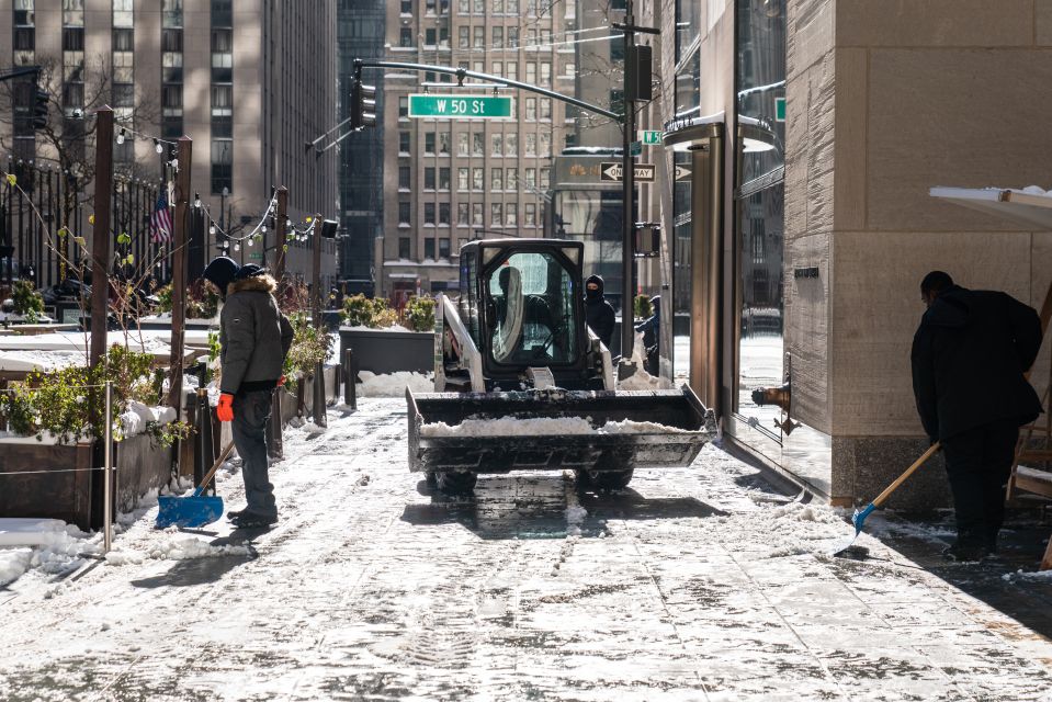 Snow in New York Due to a Winter Storm After Exceptionally Warm Days