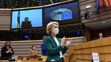 Los miembros del Parlamento Europeo ovacionaron a Zelensky.