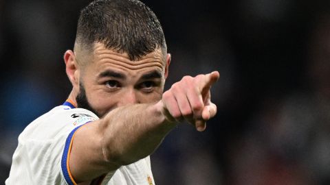 Karim Benzema después de marcarle al PSG en los octavos de final de la Champions League 2021.