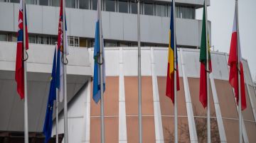 Funcionarios del Consejo de Europa retiraron la bandera de Rusia de la entrada del Palacio de Europa.