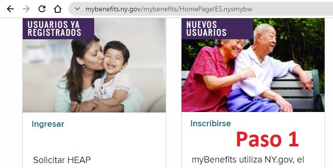 Captura de pantalla de la página web oficina de beneficios del estado de Nueva York.