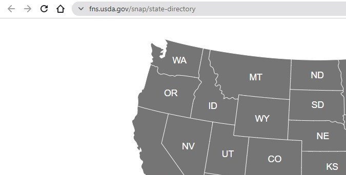 Captura de pantalla del mapa de ubicaciones de estatales del Programa SNAP en Estados Unidos.
