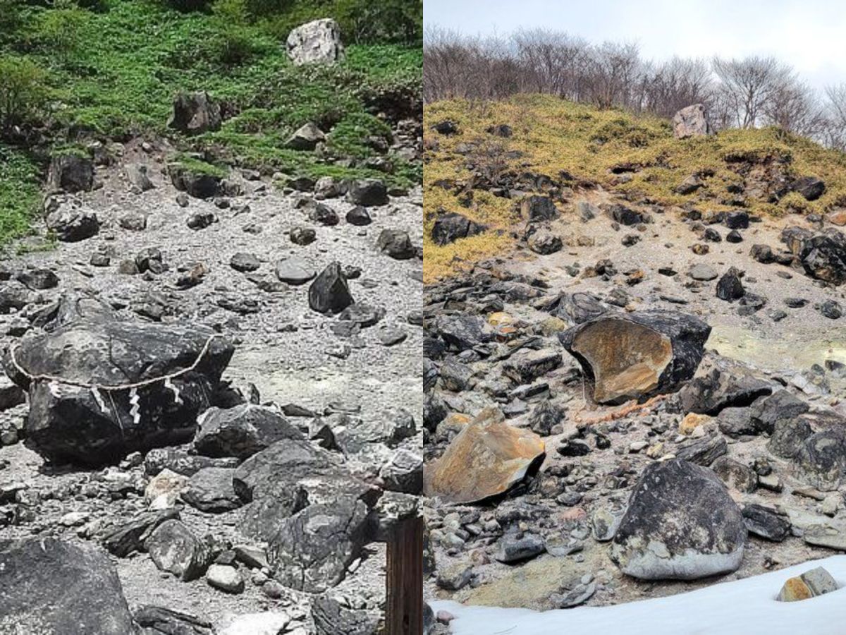 La supuesta roca maldita de Japón se partió en dos.