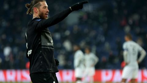 Sergio Ramos celebrando el que es hasta la fecha su único gol en Ligue 1 con el PSG ante Stade de Reims en enero de 2022.