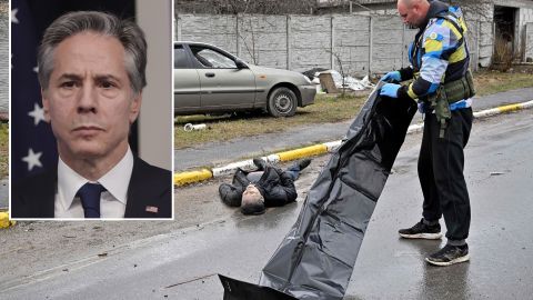 El secretario Blinken habló de la reagrupación militar rusa, al tiemp de reportes de una masacre de civiles en Bucha.